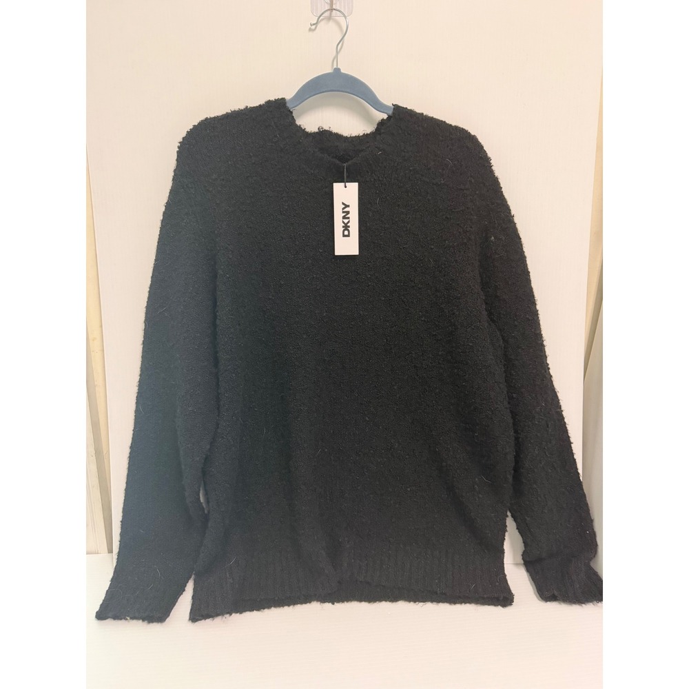 DKNY Mens Black Boucle Knit Crewneck Sweater XL DK35SR2389 NWT